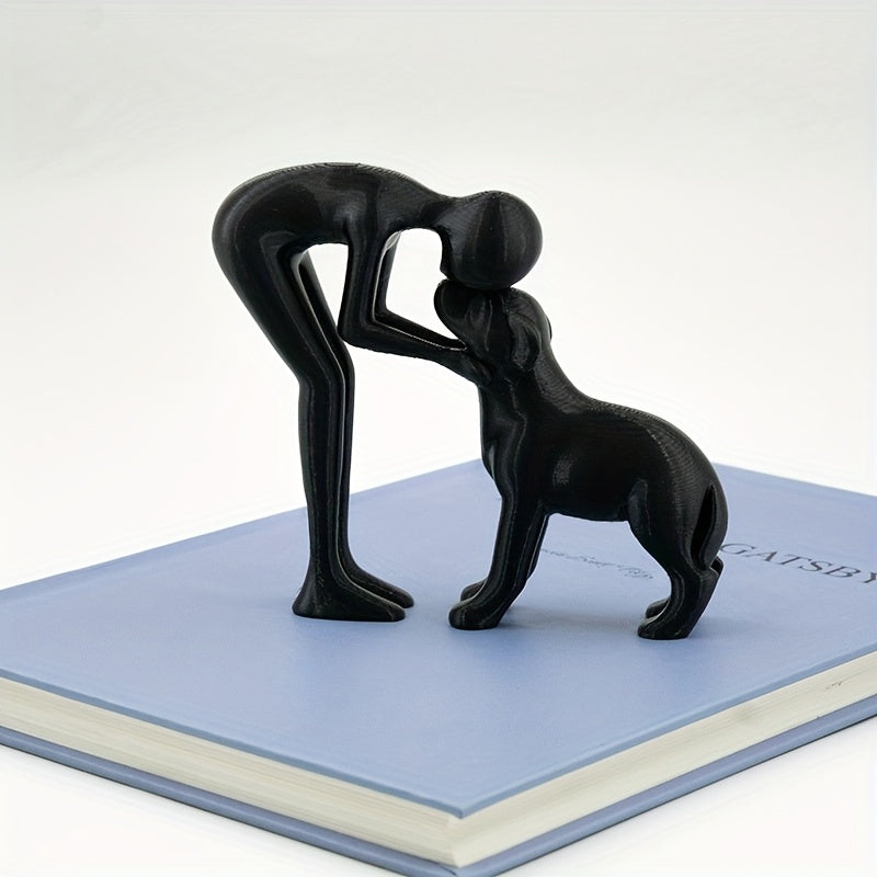 Figuras Colecionáveis, 1 Peça Escultura de Amizade Humano e Cão Preto e Branco - Presente Moderno e Minimalista para Amantes de Pets, Figura em Forma de Mão e Cachorrinho Sentado, Decoração de Plástico para Casa/Escritório/Prateleira no Natal, Hanukkah, Páscoa, Ação de Graças (Não Precisa de Eletricidade)