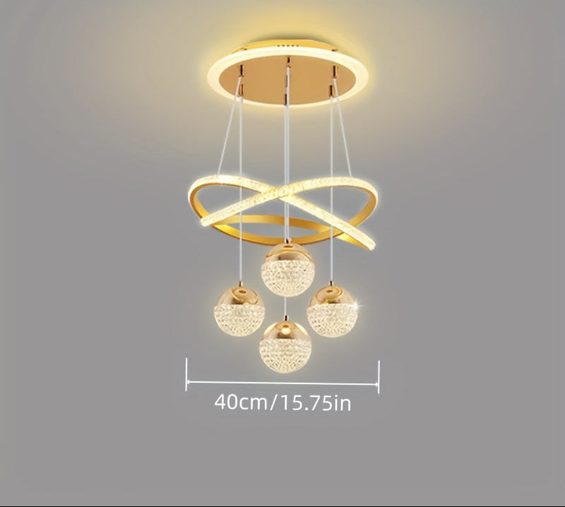 Luminoso, Elegante, de Alta Qualidade, Moderno, Simples, de Luxo Leve, Base de 4 Bolas LED, Anel Luminoso, Linha de Suspensão Ajustável, Processo de Eletroplaca, Adequado para Sala de Estar, Quarto, Estudo, Corredor, Sala de Jantar, Bar, Luz Pendente, Luz Pendente Suspensa, Luz Pendente Interior