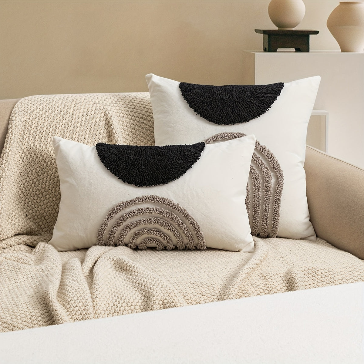 Capa de Almofada Geométrica em Meio-Círculo em Estilo Moderno Nórdico INS, Feita com Artesanato de Pelúcia Circular, Adequada para Decorar Casas de Modelo, Moradias de Hóspedes e Almofadas de Hotel.