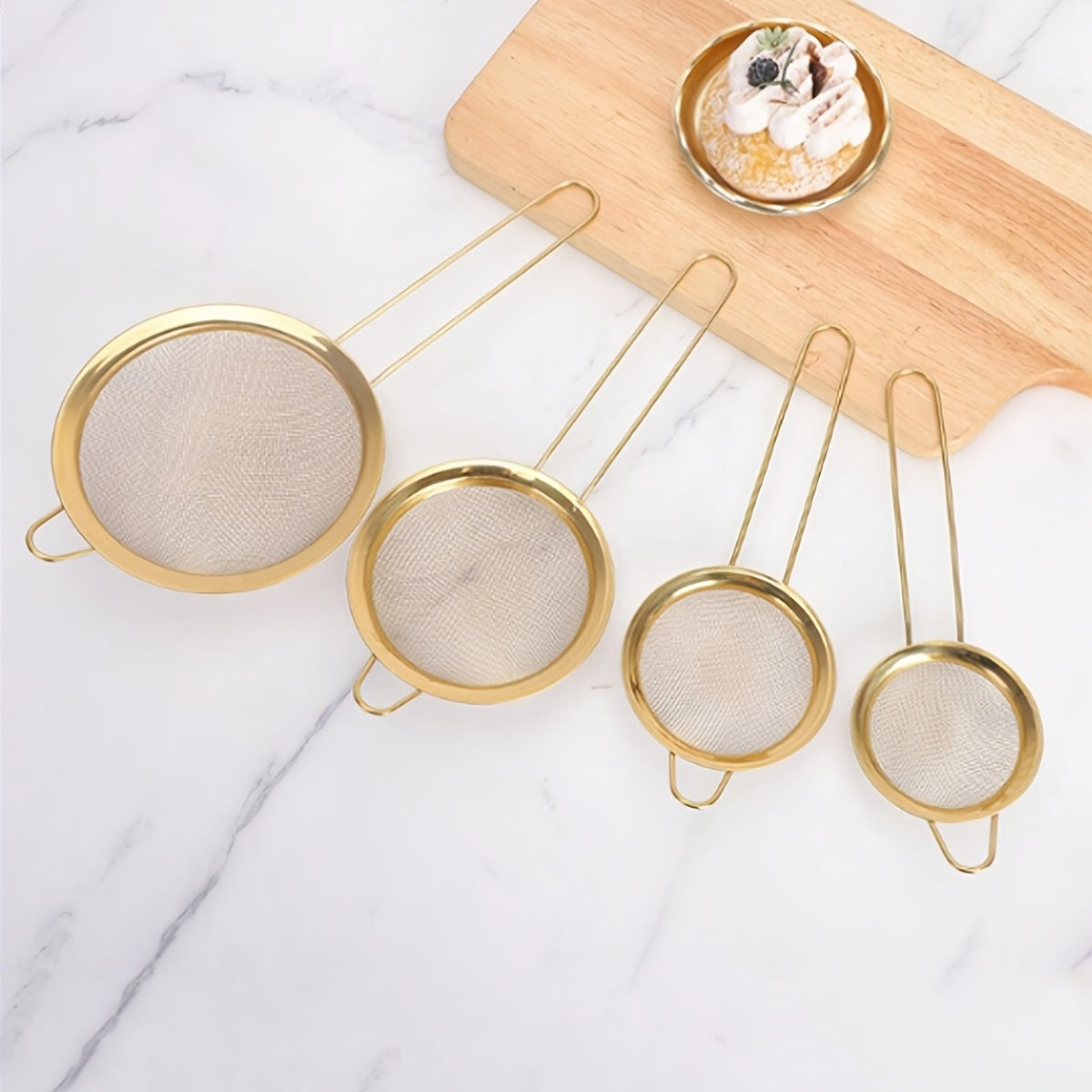 Conjunto de 3 Filtros de Malha Fina Dourada, Peneira de Farinha, Coador de Cozinha, Utensílios de Pastelaria, Acessórios de Cozinha, Utensílios de Cozinha, Ferramentas de Restaurante