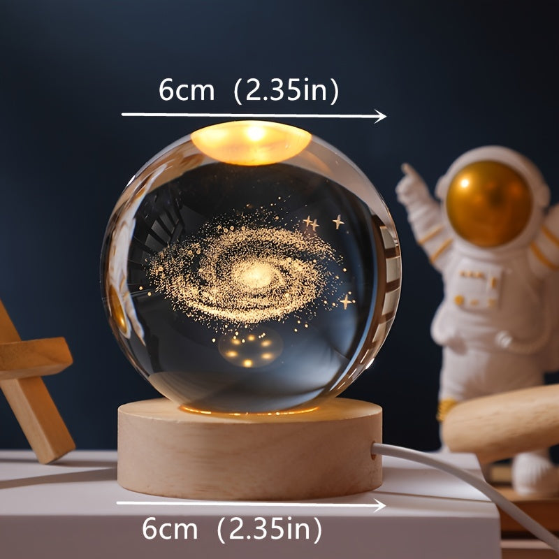 Cabo 3D Lua/Céu Cristal, Base de Madeira Cristal, Candeeiro de Noite Cristal Criativo, Decoração de Mesa, Presente de Natal