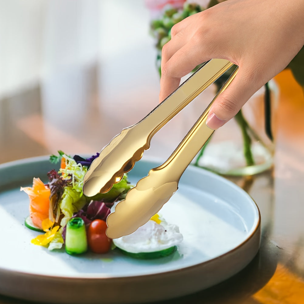 Conjunto de 2 Pinças de Servir em Aço Inoxidável Dourado Champagne, 22.86 cm para Fácil Aderência - Ideal para Buffets e Festas