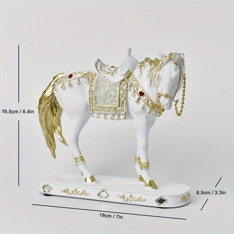 1pc Figura de Cavalo de Resina ABS Elegante - Decoração Moderna de Luxo Leve para Sala de Estar, Escritório ou Mesa de Chá | Design Detalhado de Selim e Arreios | Presente Ideal para Amigos e Formandos, Presente de Formatura | Design de Cavalo Moderno | Artesanato Detalhado, Decoração de Cavalo