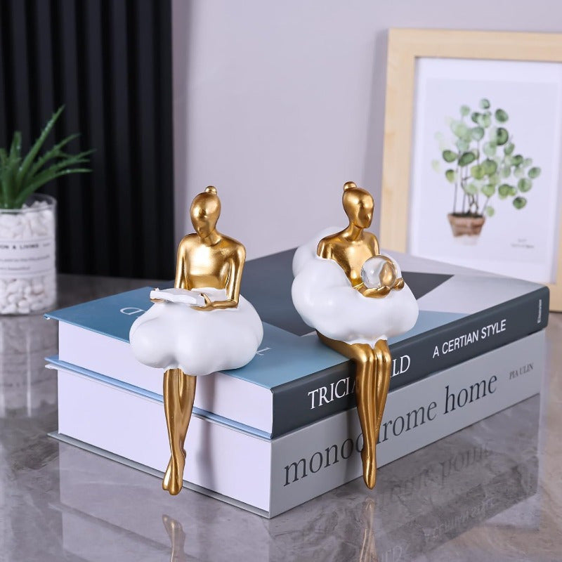 Estatueta de Resina Dourada e Branca do Pensador - Escultura Elegante Abstrata da Mulher Lendo com Perdas em Ouro, Decoração Minimalista Temática Livros para Casa, Gabinete ou Estante – Peças Duráveis Embrulhadas como Presente (Douro/Branco) Para Aniversário Formatura Mudança De CASA Acento Moderno. Artesanato Abstractivo Sala Prateleirar Escritório. Enfeite Stylish Dorado Exposição Todo-Anual Ornamento Manufaturadamente Feito Por Amantes Do Libre