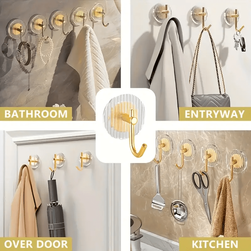 1pc Golden Metal Wall Hooks for Towels and Clothes - Multi-Purpose Bathroom Storage, Bedroom Wardrobe Organizer, Dorm Adhesive Hanging Rack, Christmas/Halloween Gift Decor, No Electricity Needed