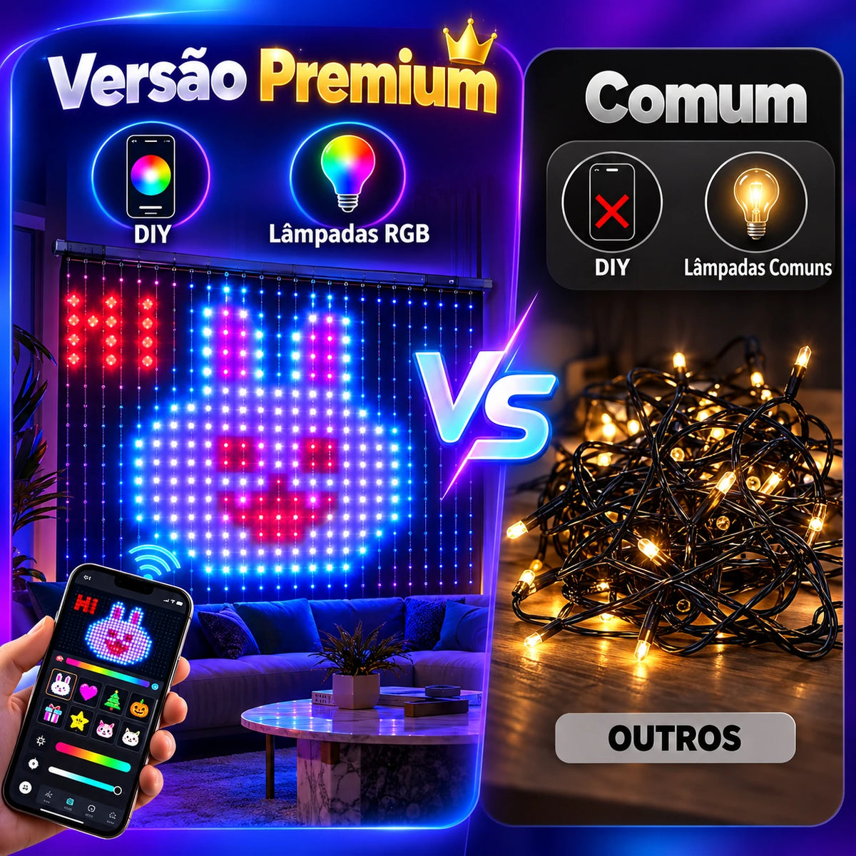 Cortina de Luzes LED Inteligente RGB para Natal