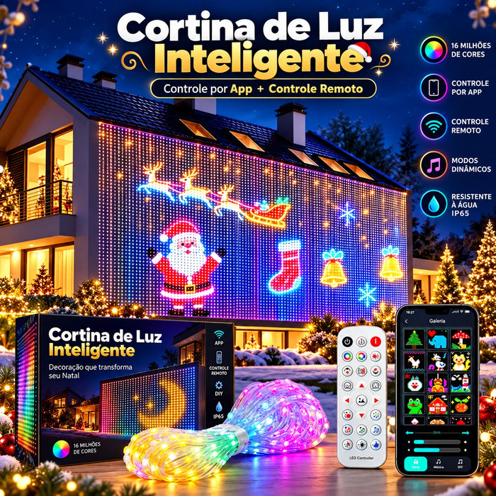 Cortina de Luzes LED Inteligente RGB para Natal