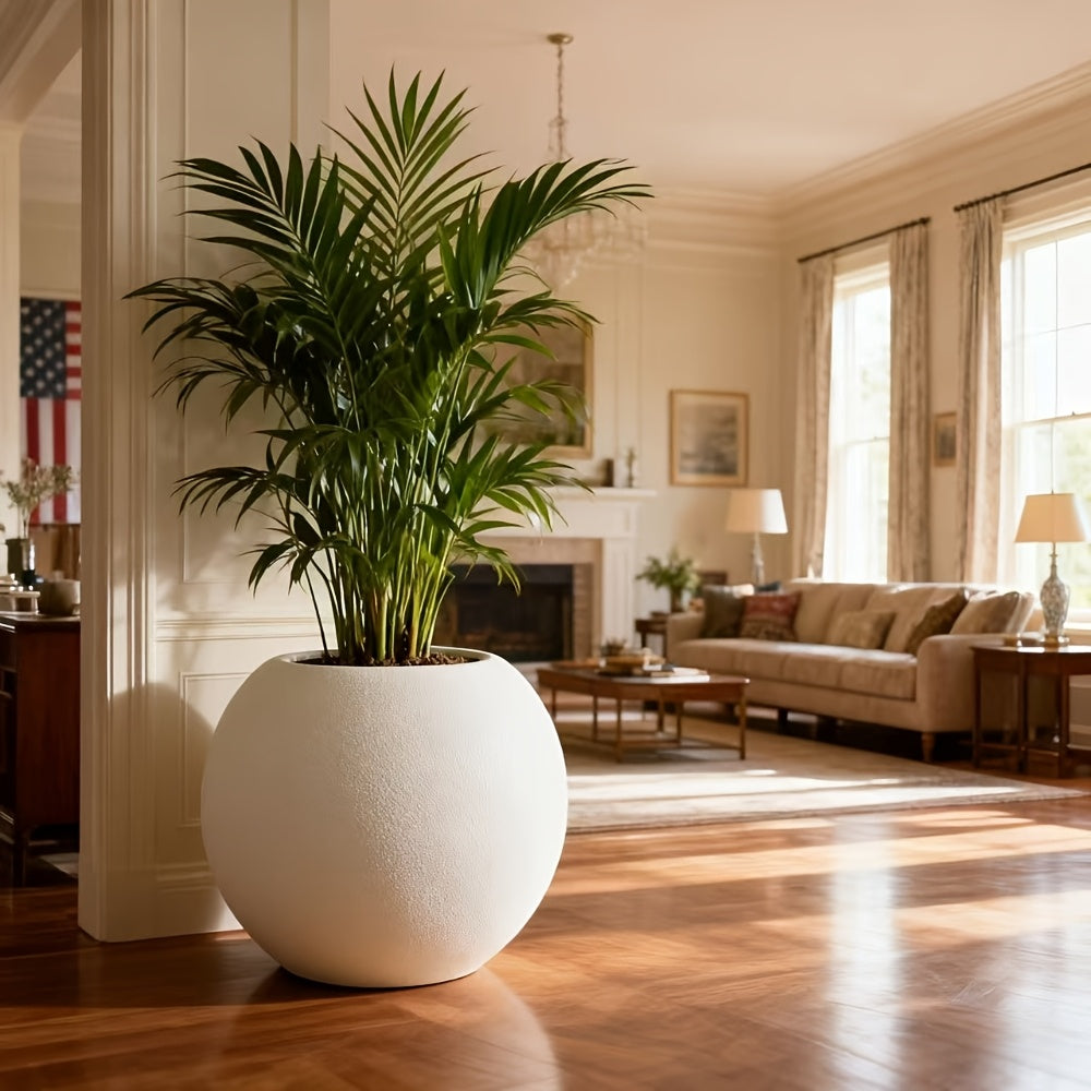 Floreira de Chão Esférica Branca Minimalista | Vaso de Plástico Resistente às Intempéries para Plantas de Interior e Exterior & Decoração Festiva, Estilo Contemporâneo, Formato Redondo