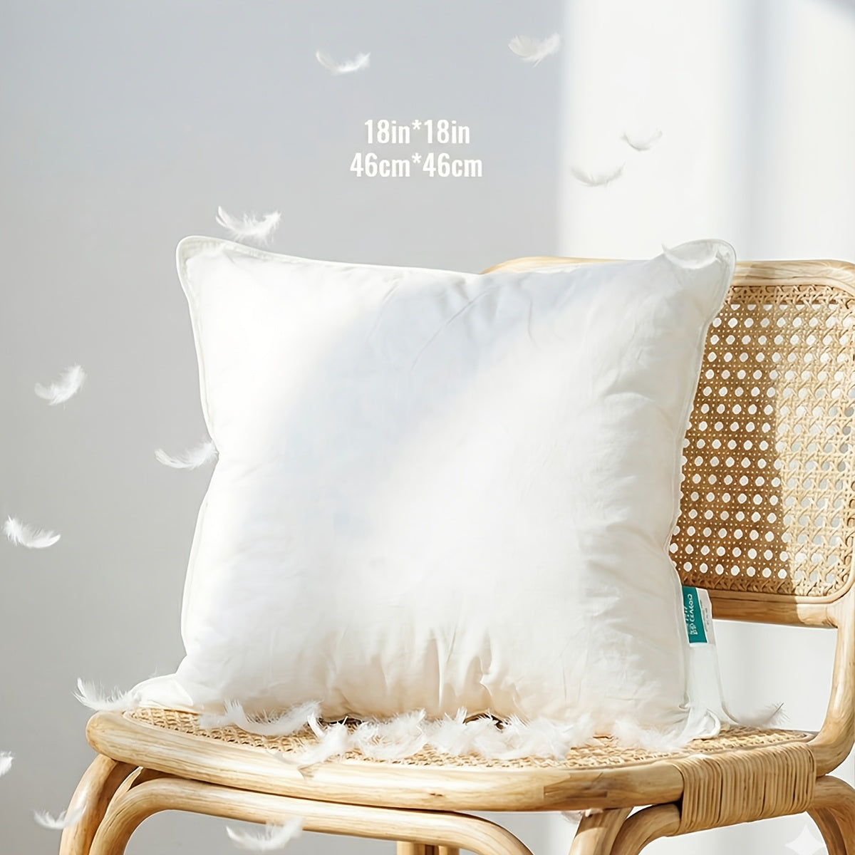 1pc Almofada de penas de ganso de luxo - Ultra-mole, de duas camadas, almofada quadrada decorativa branca com enchimento de alta qualidade para sofá, sofá e cama, estilo contemporâneo, lavável à máquina, almofada de sofá | Luxo decorativo | Almofada de penas fofa, almofada decorativa