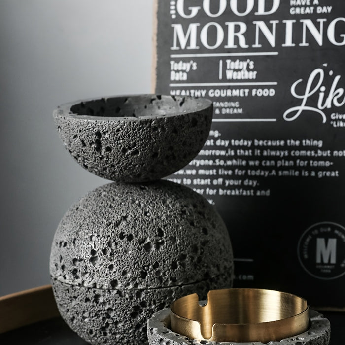 Cinzeiro Minimalista de Concreto com Tigela de Aço Inoxidável