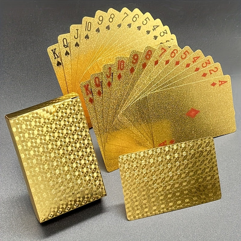 54 Cartas de Jogo com Folha de Ouro | Textura de Glitter Premium & Design Durável, Caixa de Armazenamento Resistente | Ideal para Jogos de Poker, Truques de Mágica, Pegadinhas | Essencial para Natal, Halloween, Ano Novo e Festas de Feriado