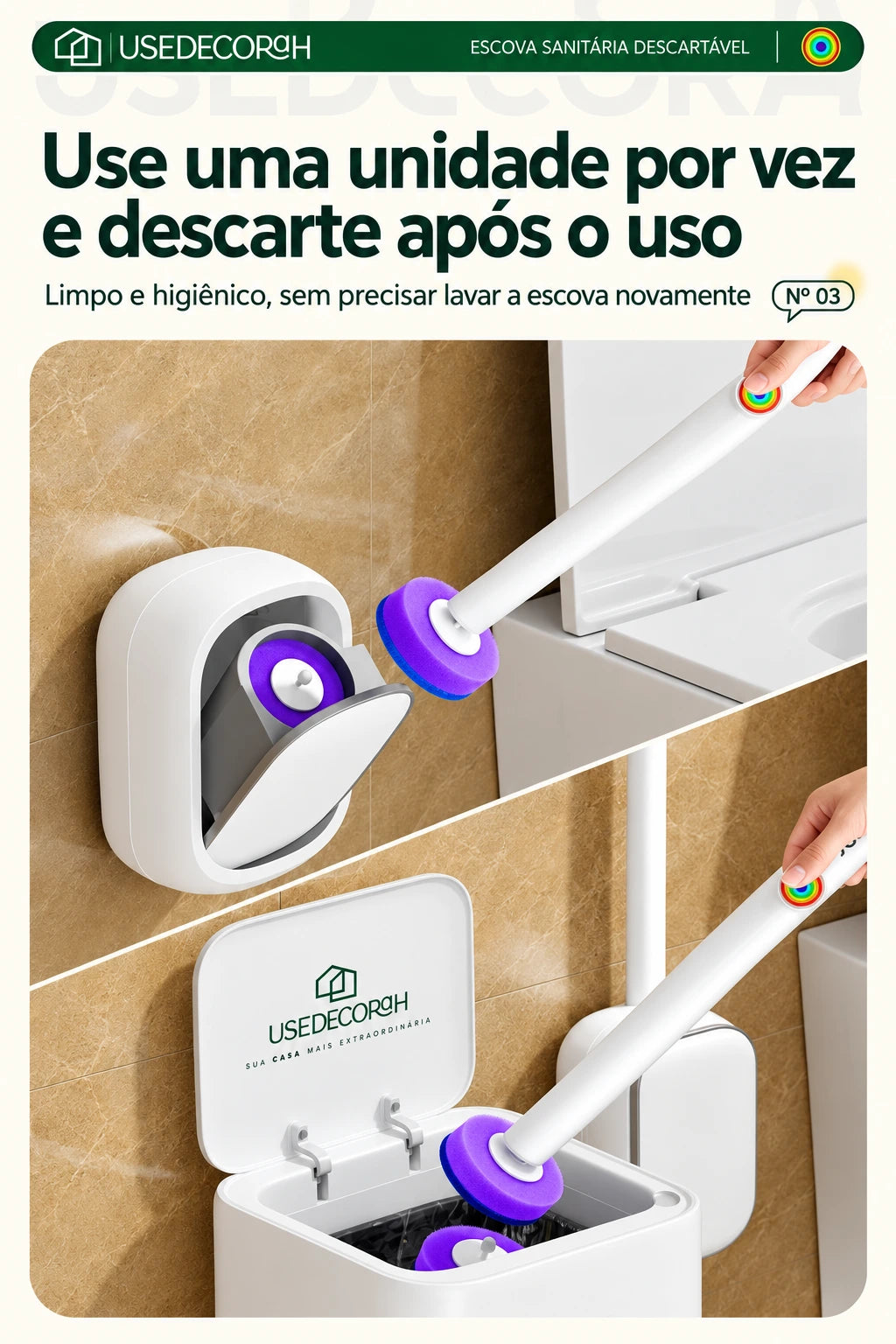 Escova Sanitária Descartável com Refis e Suporte de Parede