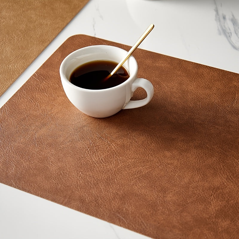 Jogo Americano de Couro Sintético Vintage de Luxo - Tapete de Jantar Resistente ao Calor em Nogueira, Cinza Lama, Marrom Chocolate - Fácil de Limpar, Tapete Retangular para Mesa de Café para Decoração Elegante de Casa