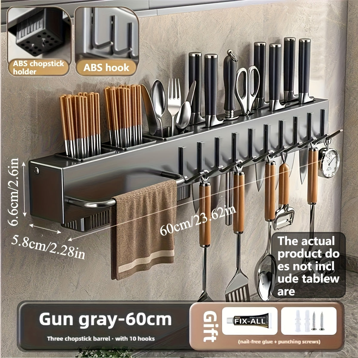 Suporte de Parede para Utensílios de Cozinha em Aço Carbono