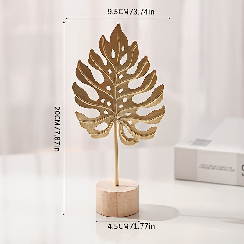 Artesanato de metal de luxo leve estilo europeu e americano, decoração criativa para sala de estar e entrada com ornamentos de folha de ginkgo em arte de ferro