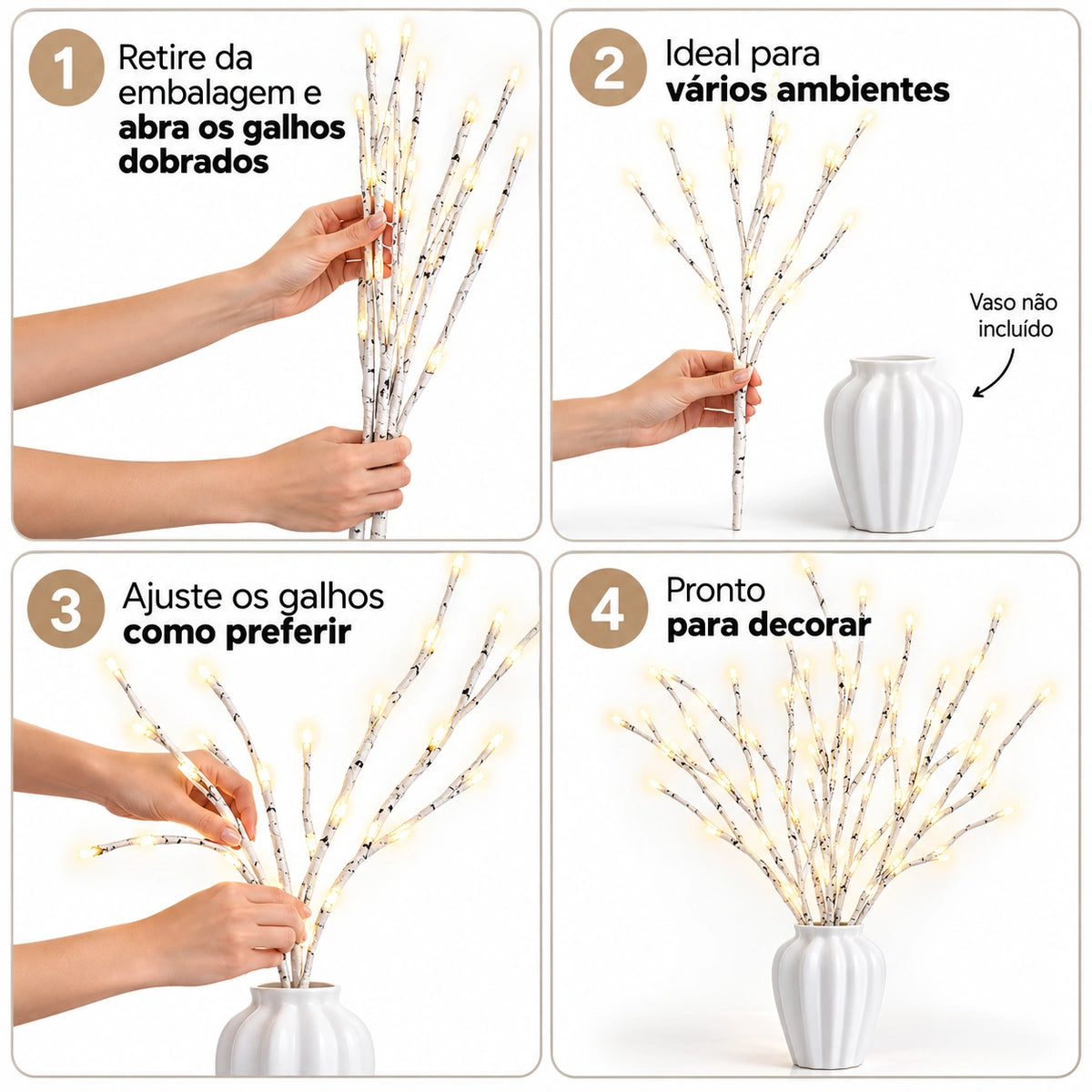 Galho Decorativo de Bétula com LED para Natal
