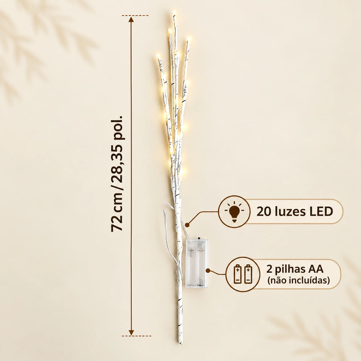 Galho Decorativo de Bétula com LED para Natal