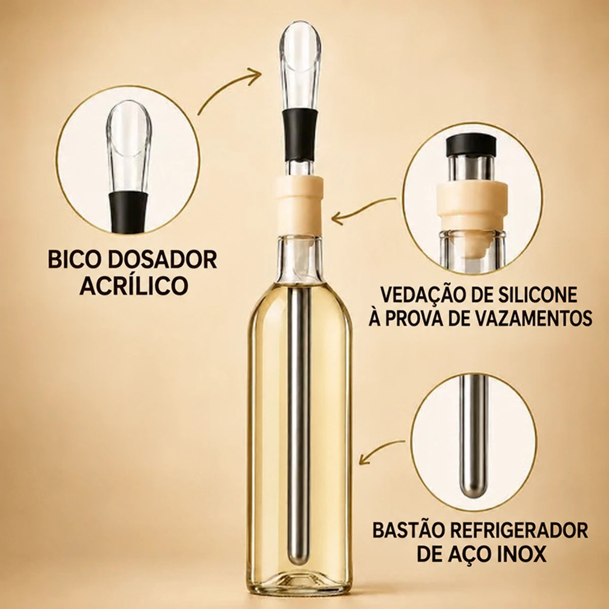 Bastão Refrigerador de Vinho em Aço Inox