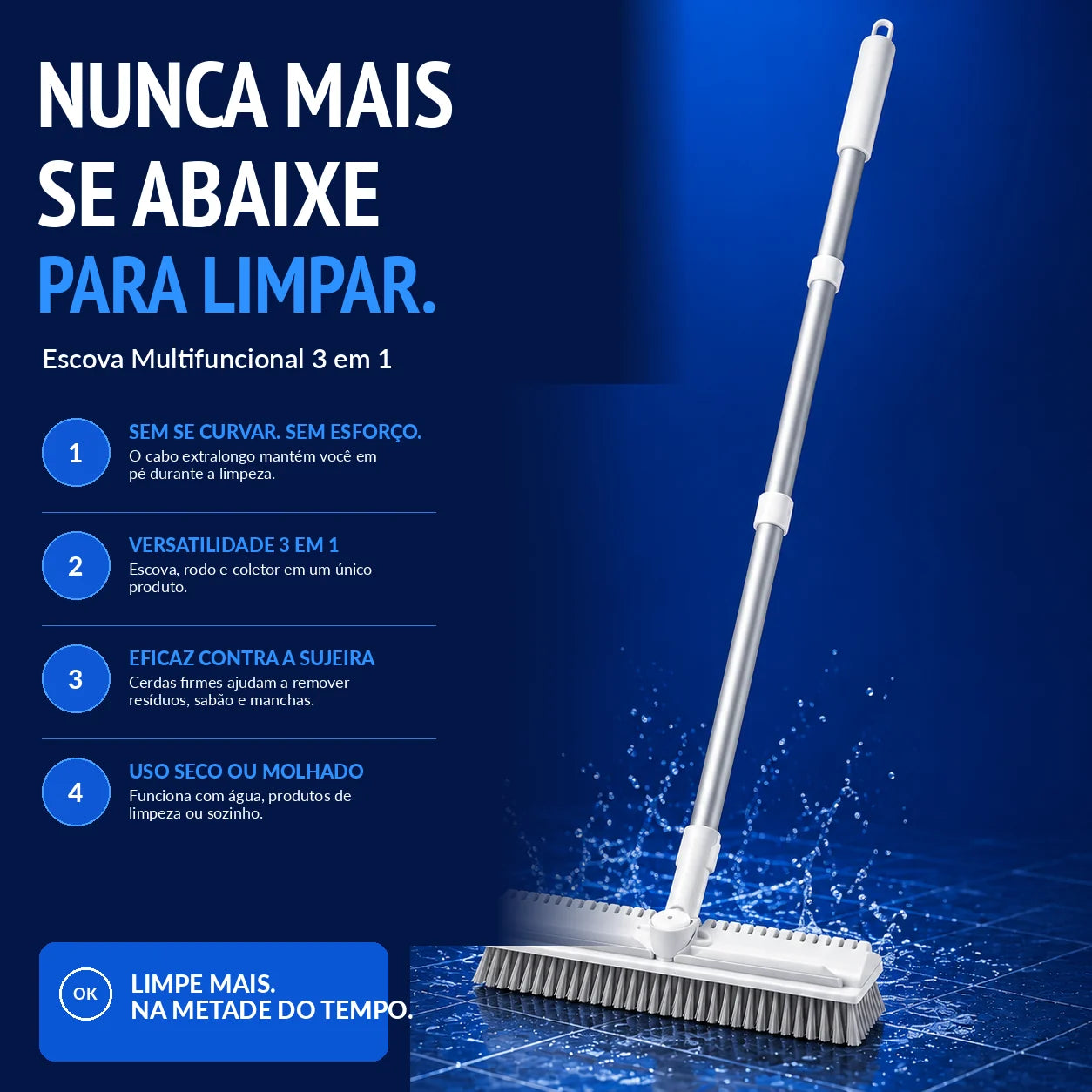 Escova Multifuncional 3 em 1 com Cabo Extensível