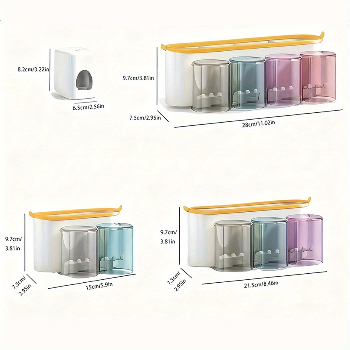 Suporte para Escova de Dentes de Montagem Fácil na Parede com Copo para Enxaguatório - Sem Furação, Organizador de Banheiro que Economiza Espaço para Pasta de Dente & Escovas, Transparente, Conjunto de Suporte para Escova de Dentes