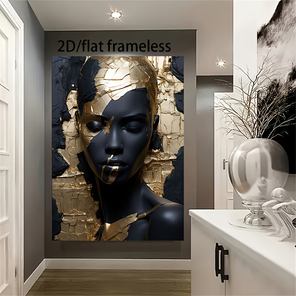 1 unidade de Pintura a Óleo Moderna Kintsugi Retrato Dourado - Arte Elegante de Rosto, Pôster Plano 2D Sem Moldura, Decoração de Parede com Detalhes Dourados para Sala e Quarto - Estilo de Arte Tradicional e Contemporânea, Decoração de Luxo, Plano 2D