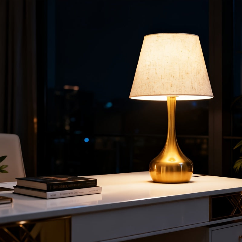 Lâmpada de Mesa Dourada Industrial Moderna | Iluminação Decorativa Minimalista com Alimentação por USB e Acabamento em Metal Polido para Quarto, Escritório, Sala de Estar & Decoração de Casa