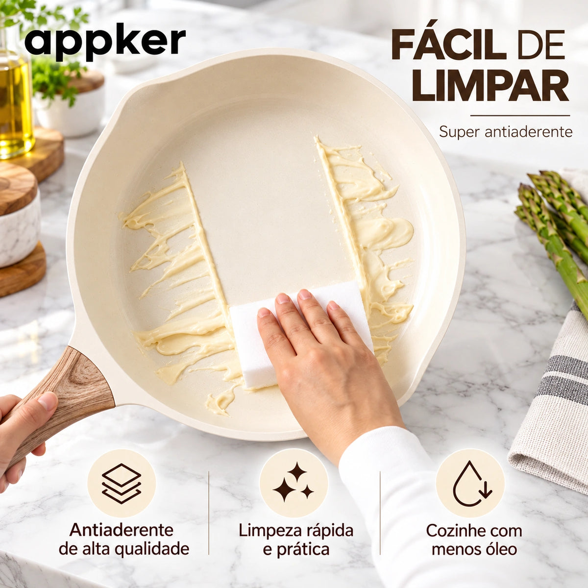 Conjunto de Panelas de Indução Granito Branco Appker