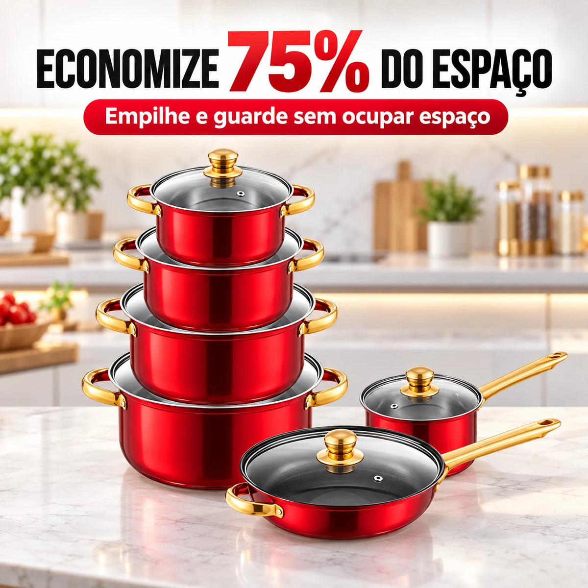 Conjunto de Panelas de Aço Inoxidável 6 Peças