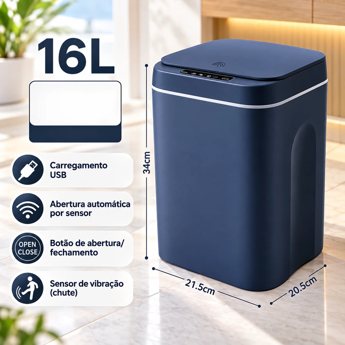 Lixeira Automática com Sensor de 16 Litros