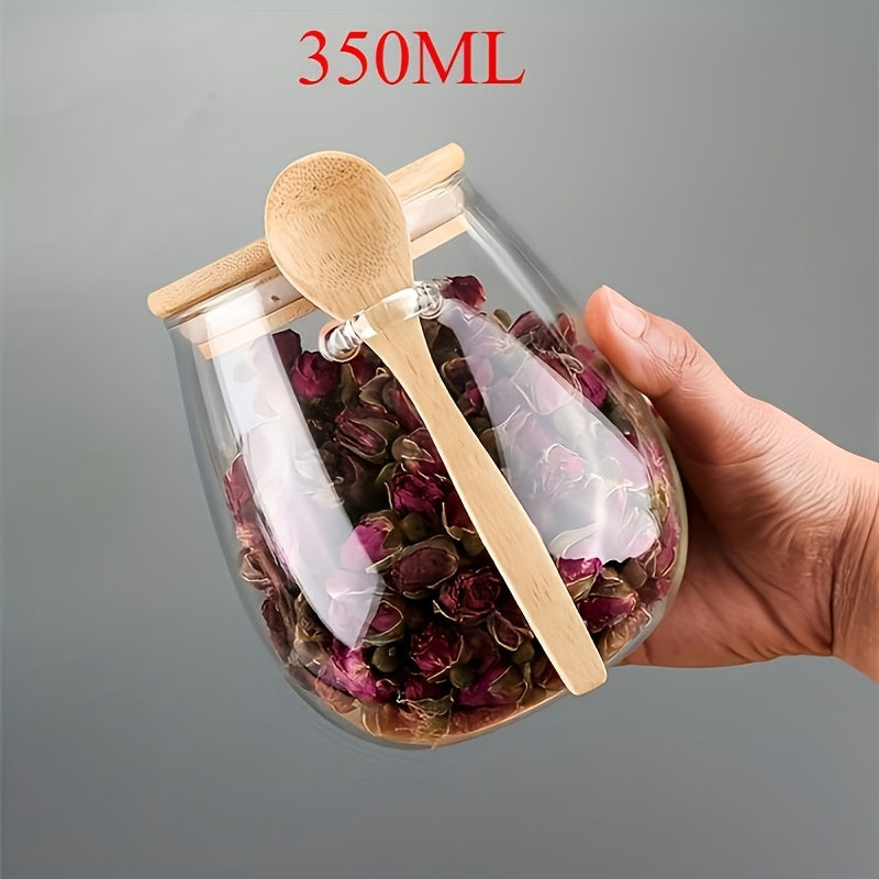 Conjunto de 2 Peças (Pote + Colher): Pote de Vidro Selado com Colher - Perfeito para Café, Açúcar, Chá, Sal e Especiarias | Organizador Ideal para Cozinha Doméstica, Restaurante e Caminhão de Comida