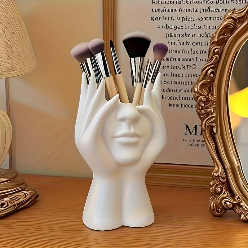 Suporte Criativo e Único para Pincéis de Maquiagem em Formato de Corpo Humano, Copo para Canetas e Recipiente Decorativo de Armazenamento. Organizador de Maquiagem Fofo para Penteadeira, Ferramenta de Mesa para Guardar Pincéis de Maquiagem. Inclui Suporte para Canetas, Porta-Pincéis e Design
