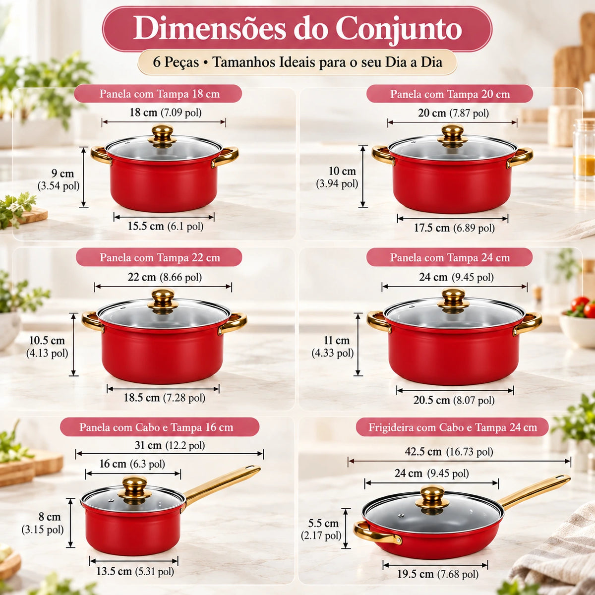 Conjunto de Panelas de Aço Inoxidável 6 Peças