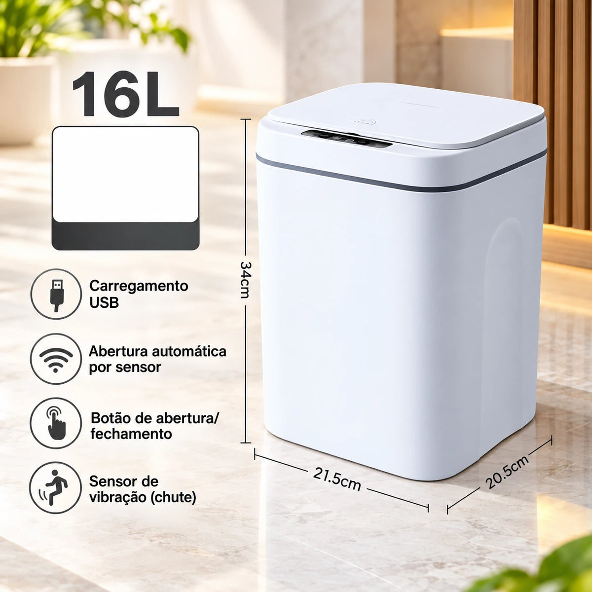 Lixeira Automática com Sensor de 16 Litros