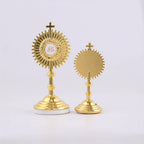 2pcs Golden Catholic Communion Monstrance Statue - Elegant Sacred Table Decor with Cross, Zinc Alloy Construction, Stable Base - for Home, Church, Office - Perfect for Mass, Christmas, Easter, Thanksgiving - Religious Gifts for Catholics, Holiday Table Accent, Ornate Religious Design, Detailed Craftsmanship