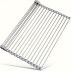 1pc, Deluxe Stainless Steel Roll-Up Dish Drying Rack - Space-Saving Over The Sink Design, Multifunctional Dish Drain Rack, Portable Rolling Rack, Sink Mat, Easy Storage, Rust-Resistant, Durable, And Compact Kitchen Tool, Drain Rack