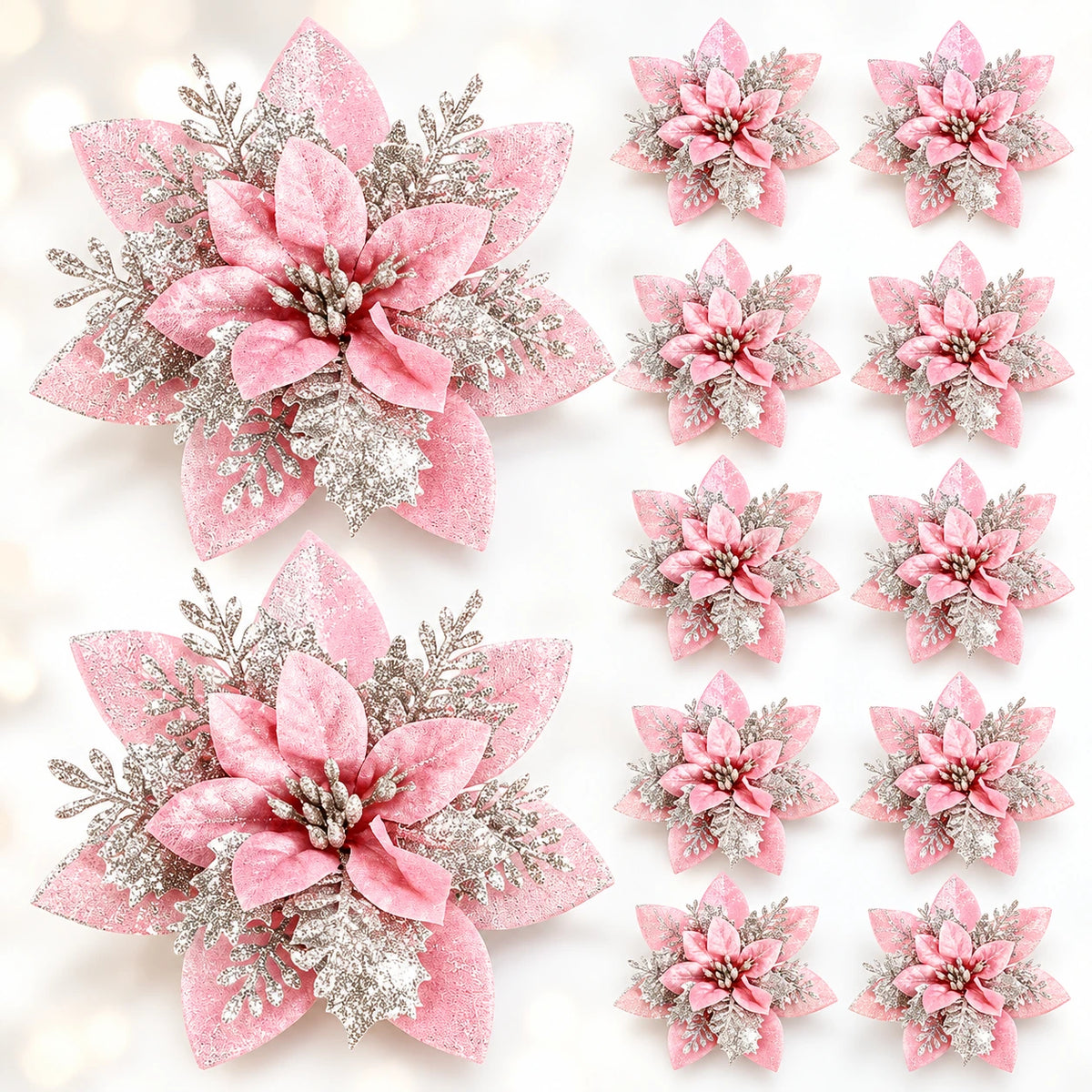 Flores Natalinas com Glitter para Árvore