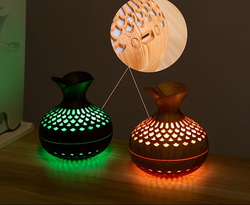 Diffusor de Aromaterapia Elegante em Madeira com Iluminação LED 7 Cores e 2 Modos de Névoa - Design Compacto USB para Casa, Escritório ou Carro - Presente Perfeito para Dia dos Namorados e Ano Novo, Umidificador Decorativo, Difusor de Fragrância, Qualidade Alta de Saída de Névoa, Acessório Moderno para Mesa