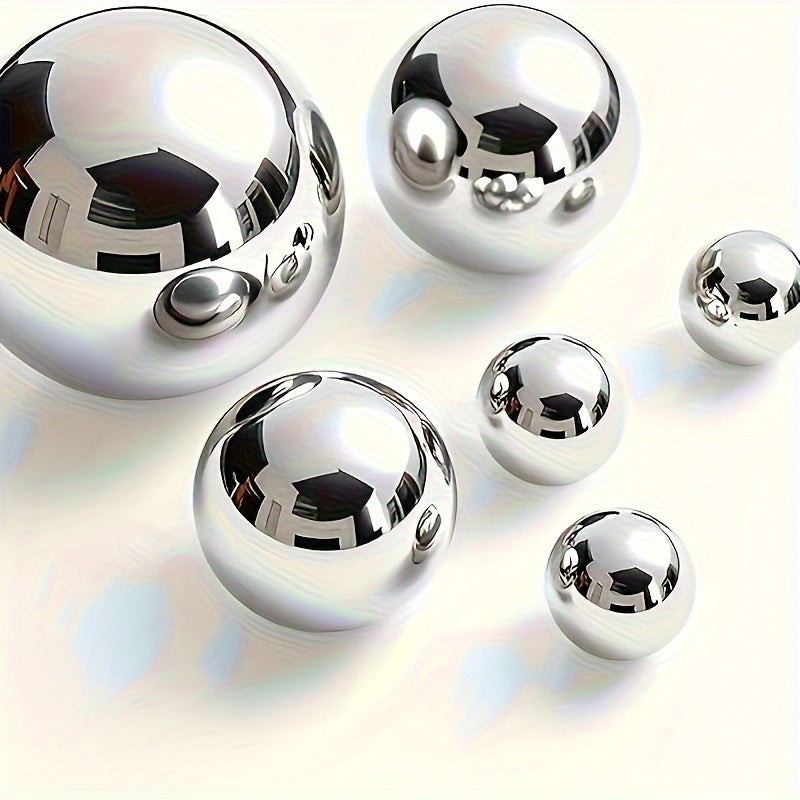 Conjunto de 6 Esferas Decorativas Ocas Redondas em Aço Inoxidável - Tamanhos variando de 0,79 a 5,99 cm, Ornamentos de Metal com Extremidade Espelhada para Escadas e Janelas, Esculturas de Jardim e Esferas Refletoras, Contas Flutuantes em Aço Inoxidável, Fontes de Luz Prateadas