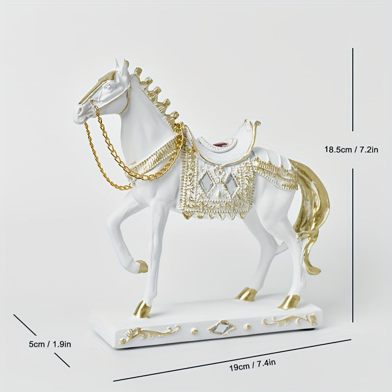 1pc Figura de Cavalo de Resina ABS Elegante - Decoração Moderna de Luxo Leve para Sala de Estar, Escritório ou Mesa de Chá | Design Detalhado de Selim e Arreios | Presente Ideal para Amigos e Formandos, Presente de Formatura | Design de Cavalo Moderno | Artesanato Detalhado, Decoração de Cavalo