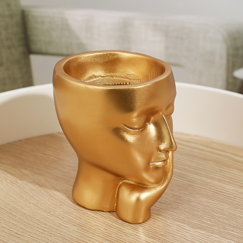 Vaso de Flor em Resina Pensador Dourado - Decoração Única para Jardinagem Interna e Externa para Casa e Escritório, Não Necessita de Eletricidade, Material de Resina Durável, Versátil para Vários Tipos de Ambientes