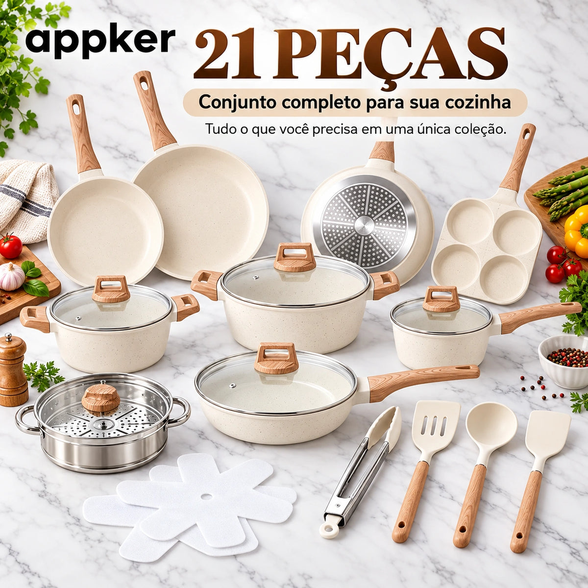 Conjunto de Panelas de Indução Granito Branco Appker