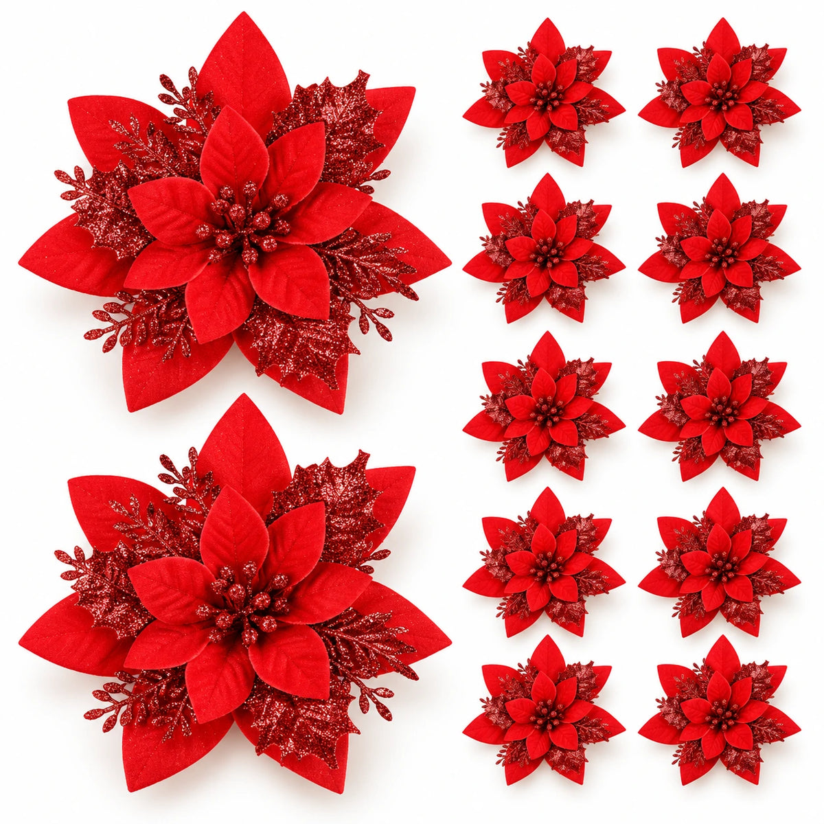 Flores Natalinas com Glitter para Árvore
