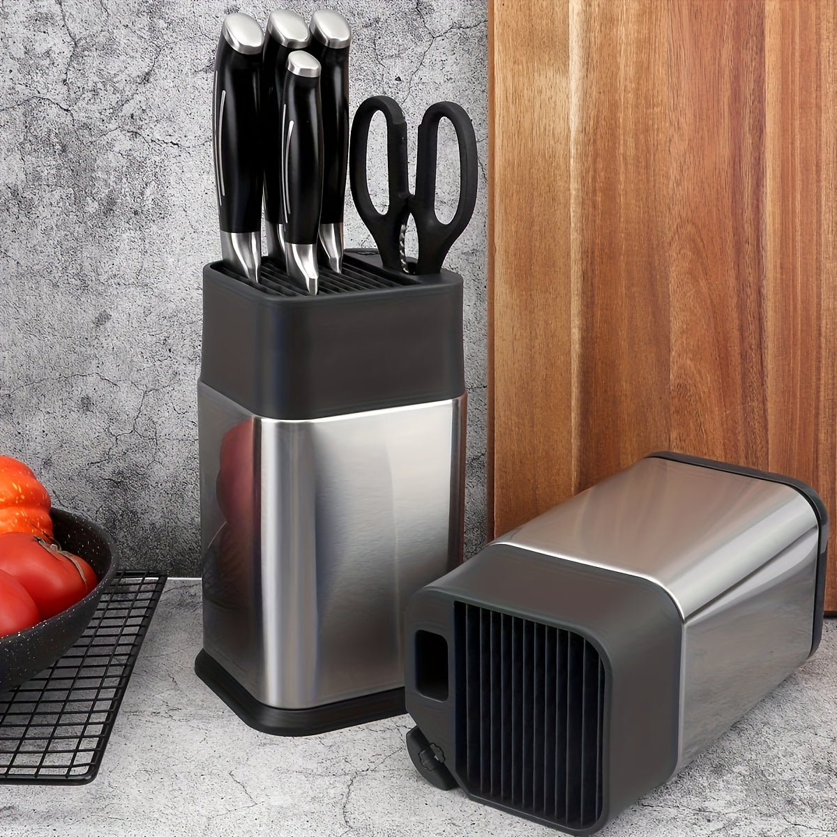 Knife Holder with a Sharpener | Stainless Steel Design Multifunctional Storage Rack for Kitchen | Suitable for Kitchen Knives And Scissors, Non-Slip Knife Storage Rack for Countertops