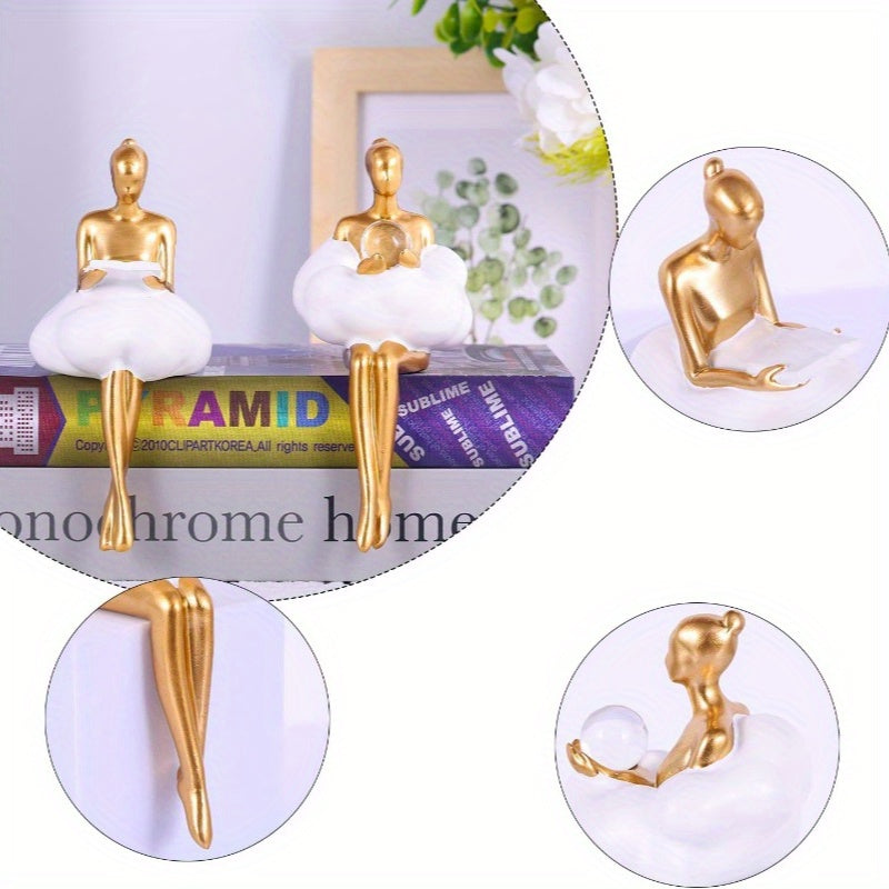 Estatueta de Resina Dourada e Branca do Pensador - Escultura Elegante Abstrata da Mulher Lendo com Perdas em Ouro, Decoração Minimalista Temática Livros para Casa, Gabinete ou Estante – Peças Duráveis Embrulhadas como Presente (Douro/Branco) Para Aniversário Formatura Mudança De CASA Acento Moderno. Artesanato Abstractivo Sala Prateleirar Escritório. Enfeite Stylish Dorado Exposição Todo-Anual Ornamento Manufaturadamente Feito Por Amantes Do Libre