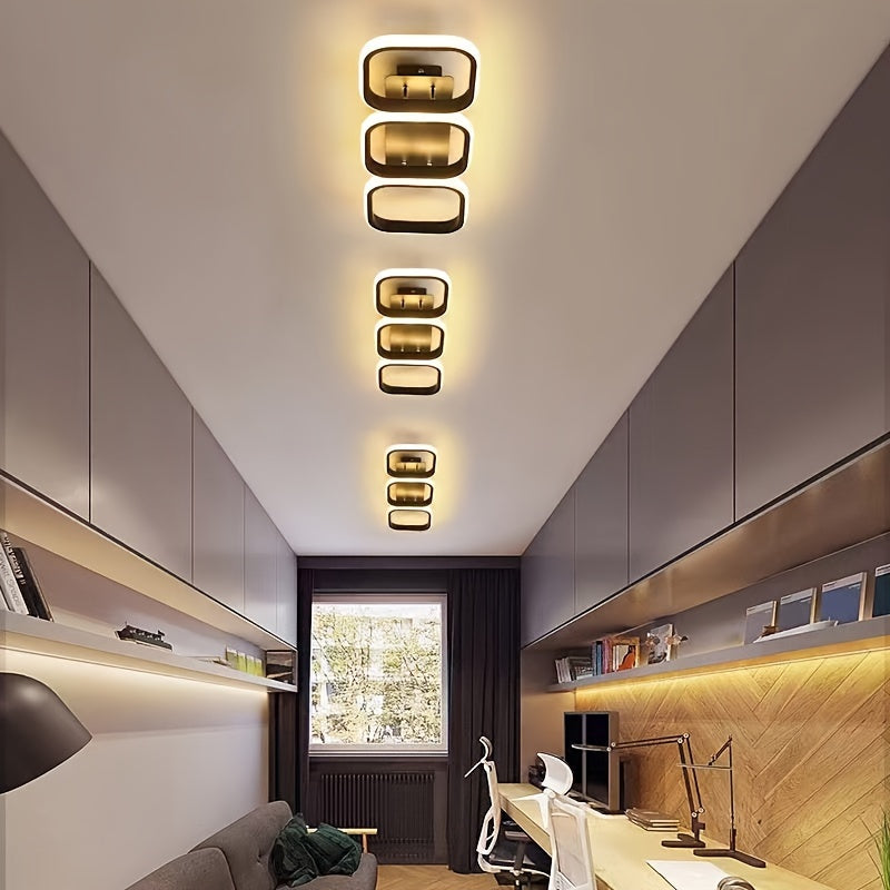 Triangular LED Modern Ceiling Lamp, Metal, 3-Way Adjustable Color Temperature, Straight Wire, 85V-265V, for Living Room, Bedroom, Kitchen, Residential Lighting