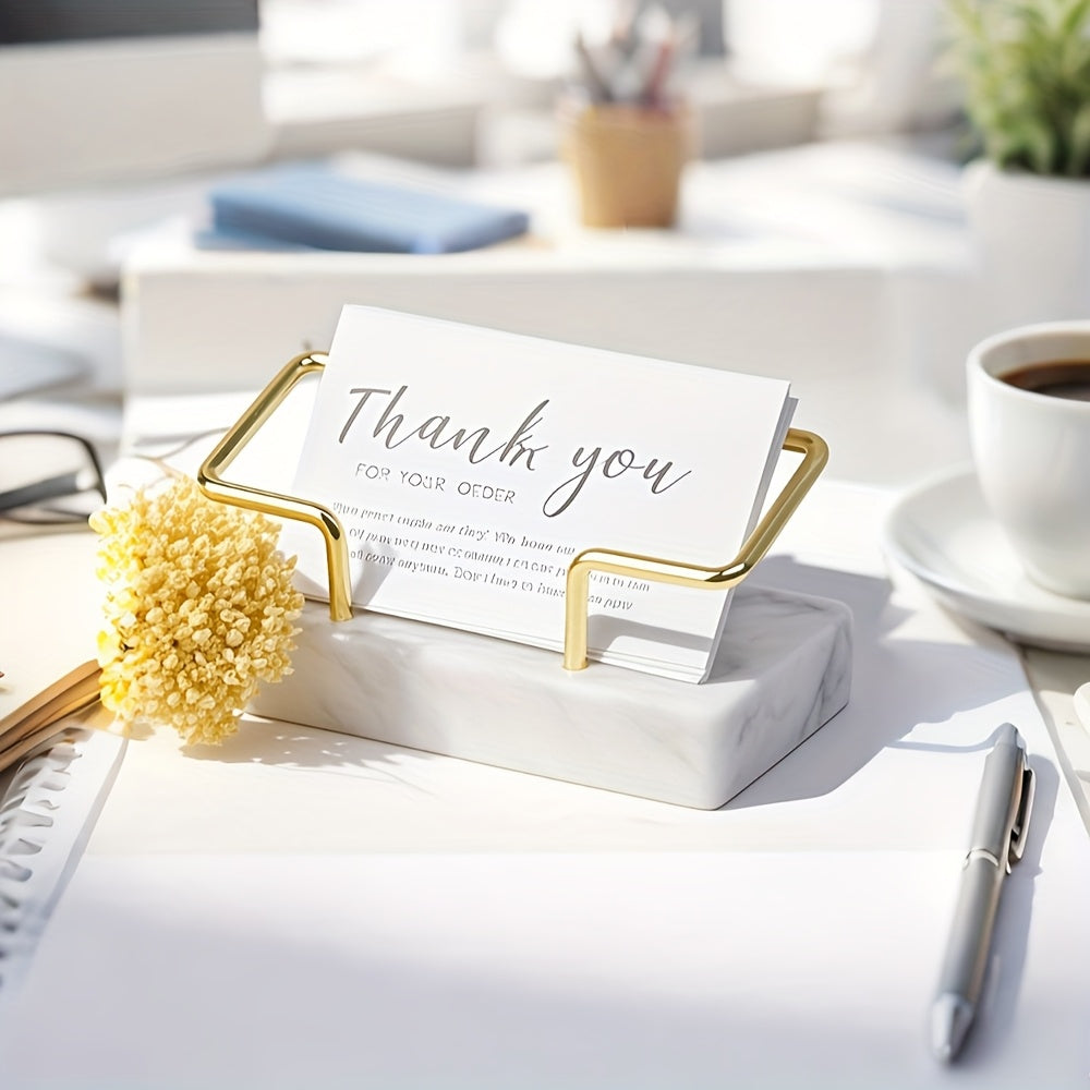 Porta-Cartões de Visita em Mármore com Estrutura Dourada