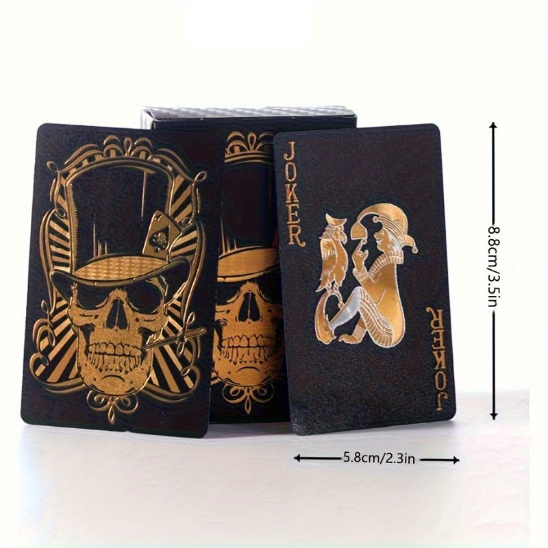 1 conjunto de Cartas de Baralho Caveira Preta à Prova d'Água em Plástico com Folha Negra | Flexíveis para Piscina, Praia e Truques Mágicos | Duráveis e Laváveis | Ideal para Festas ao Ar Livre