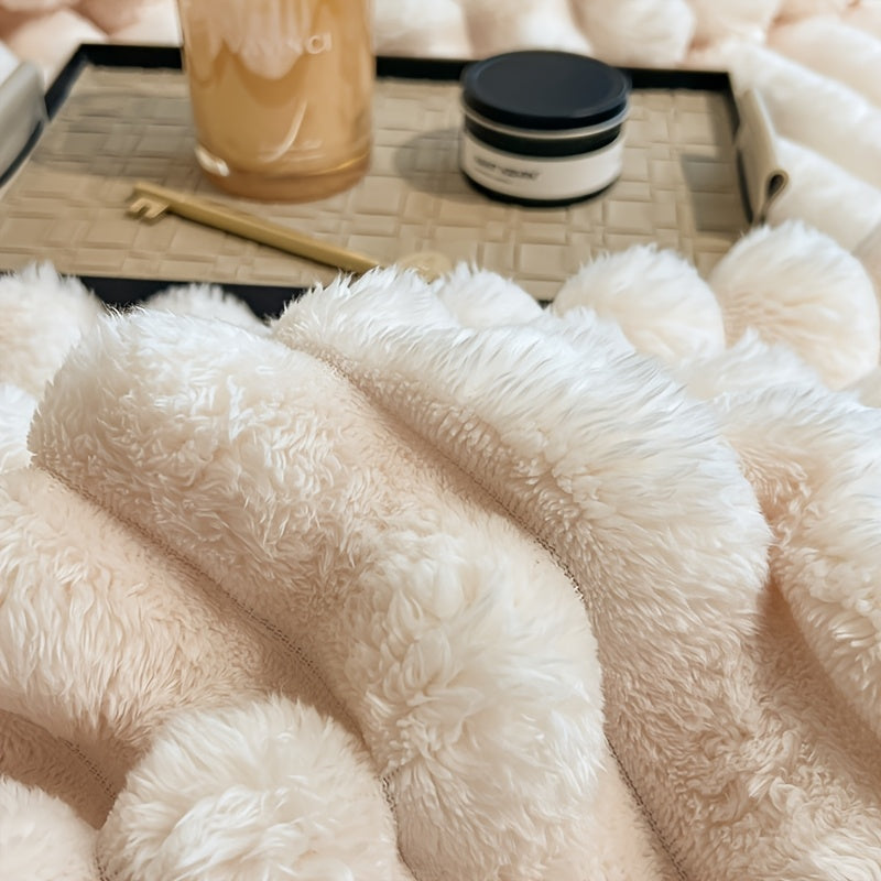 Manta Gdan Rinoceronte Luxuosa de Pele Falsa de Coelho - Adequada para Sofá, Cama, Escritório e Viagem - Manta Macia, Quente e Aconchegante Listrada, Colcha Contemporânea, Lavável à Mão, Presente Ideal de Natal e Uso em Todas as Estações (Multicolor)