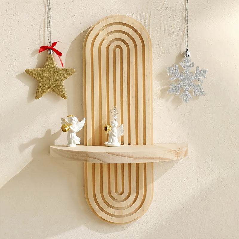 Prateleira de Parede em Arco de Madeira Clássica - Prateleiras Decorativas de Estilo Boémio para Exposição em Parede, Arte de Parede em Madeira Ondulada com um Visual Moderno de Meados do Século, Prateleiras Suspensas Adequadas para Salas de Estar, Quartos e Exposições de Plantas, Também Serve Como Decoração Interior de Halloween