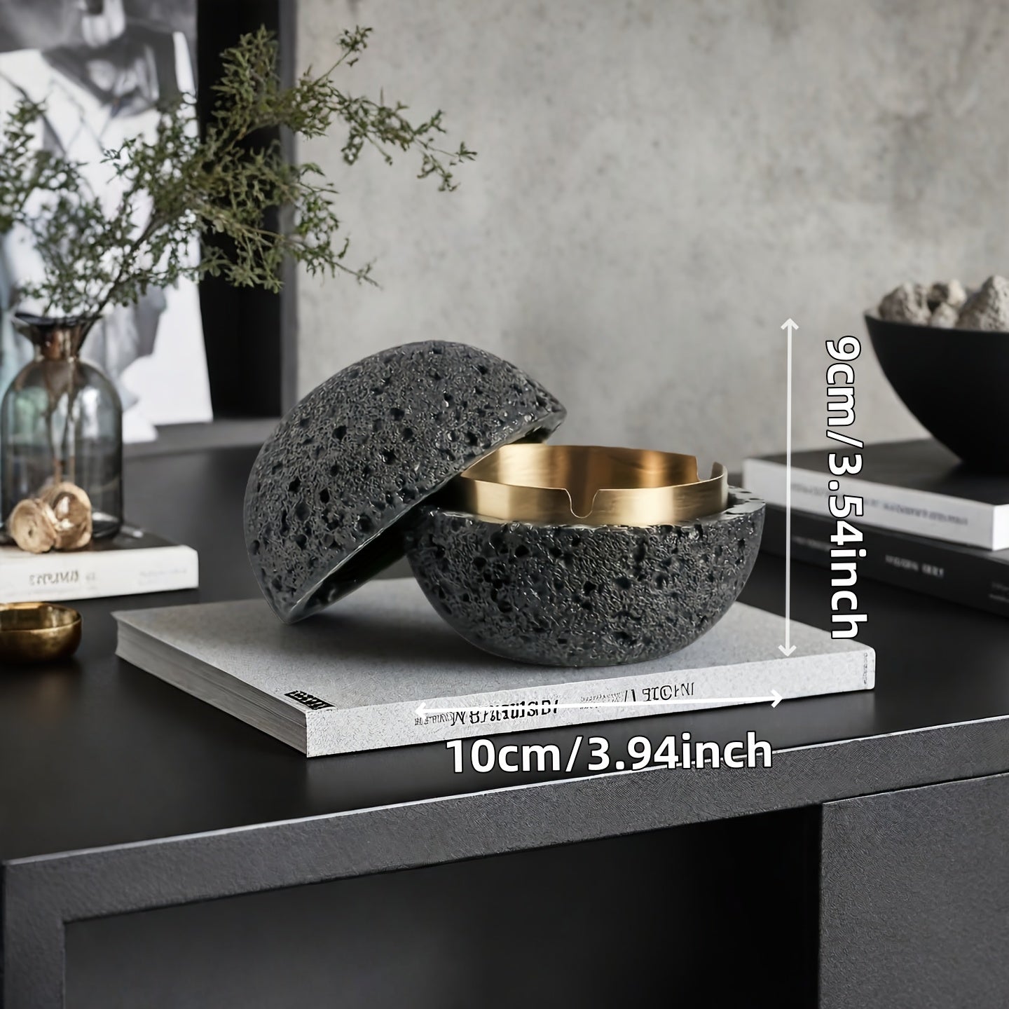 Nordic Industrial Minimalist Concrete Ashtray, Artisan-Made Natural Texture, Removable Stainless Steel Bowl & Anti-Fly Ash Lid - Easy Clean, Durable Outdoor/Indoor Decor for Living Room, Bar, Office - Ideal Father's Day, Christmas, Housewarming Gift